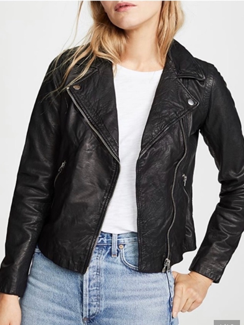 Madewell Washed Black Leather Asymmetric Moto Jacket